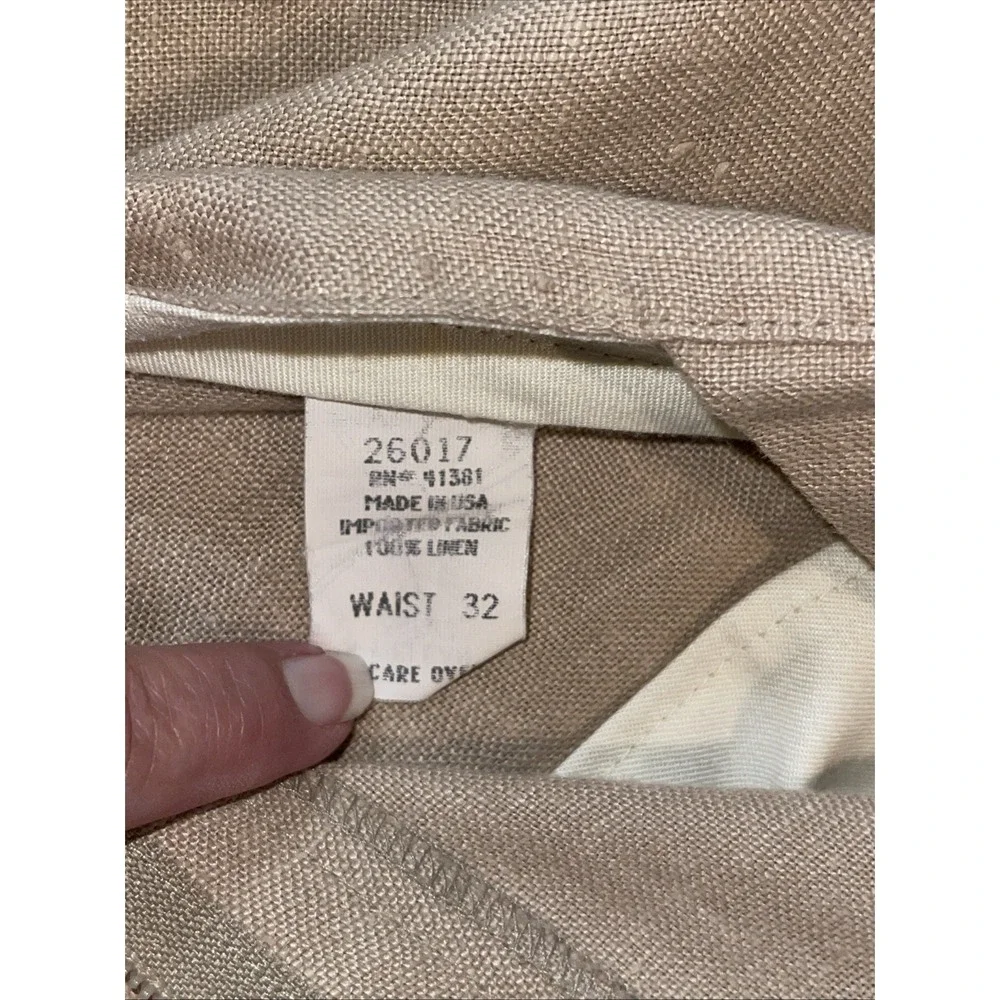 Vintage Polo Ralph Lauren Linen Pants Men 32x30 Beige USA Pleats Cuffed Pockets